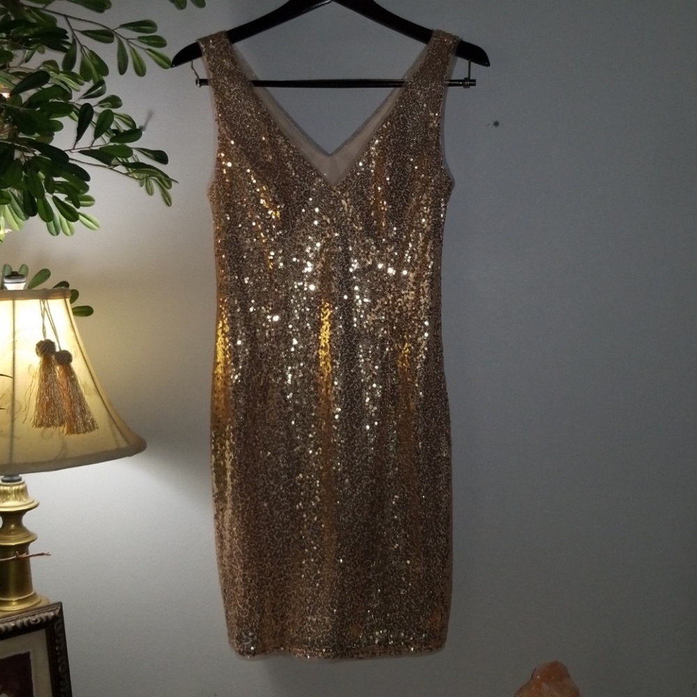 Kate Kasin Gold Flashy Dress